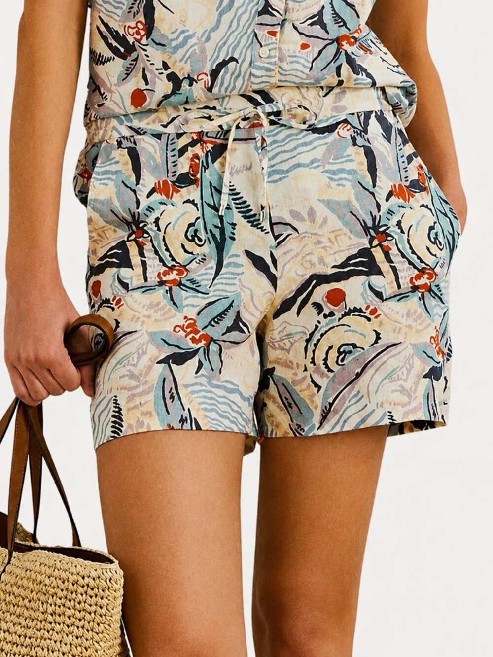 Ralph Lauren NEW LRL Tissue Linen Cream Floral Drawstring Shorts SZ Medium Beach